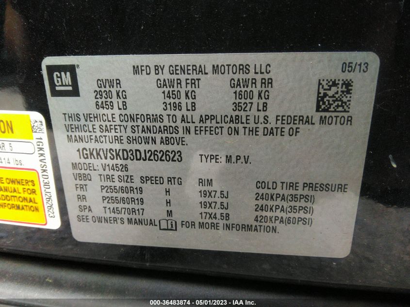 2013 GMC ACADIA SLT - 1GKKVSKD3DJ262623