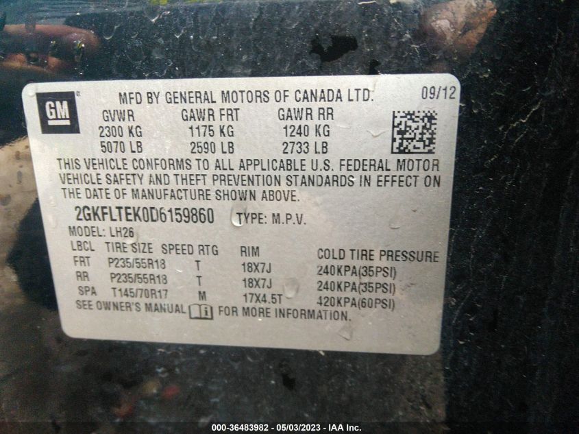 2013 GMC TERRAIN SLE - 2GKFLTEK0D6159860