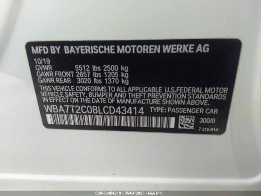 2020 BMW 7 SERIES 740I - WBA7T2C08LCD43414