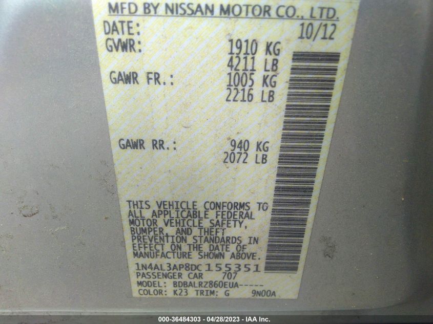 2013 NISSAN ALTIMA 2.5 S - 1N4AL3AP8DC155351