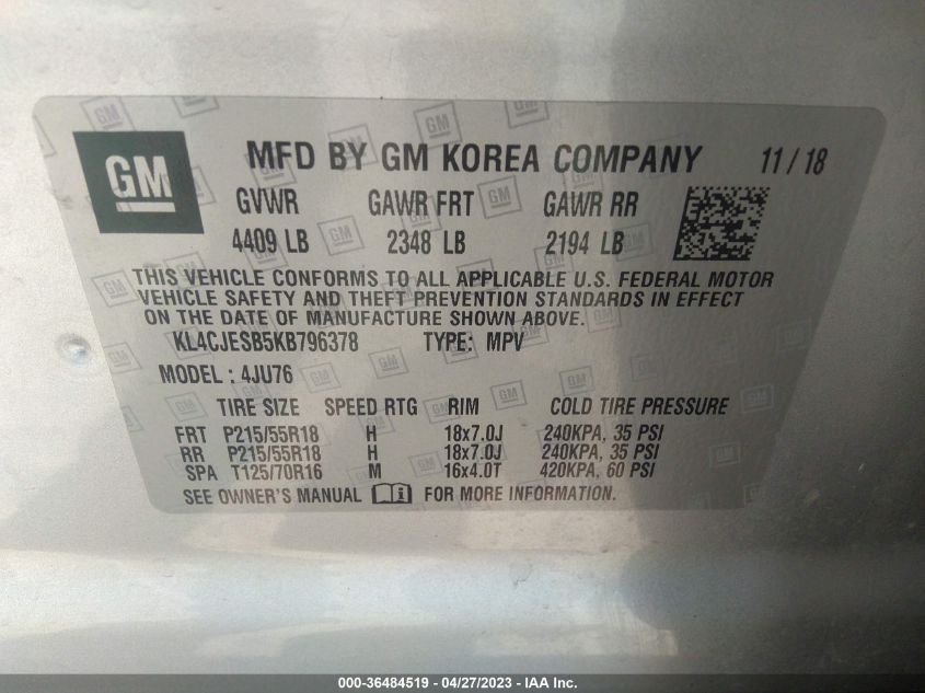 2019 BUICK ENCORE PREFERRED - KL4CJESB5KB796378