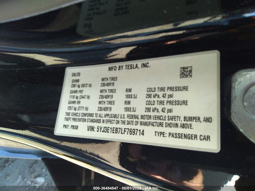 2020 TESLA MODEL 3 LONG RANGE - 5YJ3E1EB7LF769714