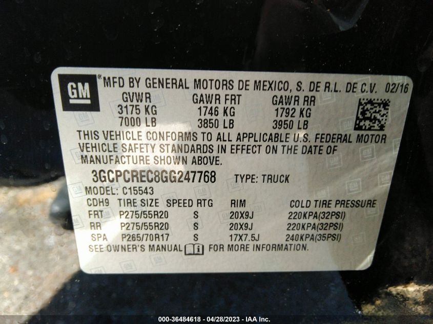 2016 CHEVROLET SILVERADO 1500 LT - 3GCPCREC8GG247768