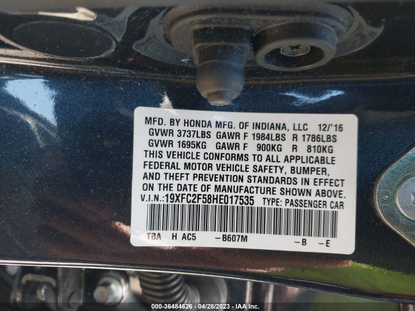 2017 HONDA CIVIC SEDAN LX - 19XFC2F58HE017535