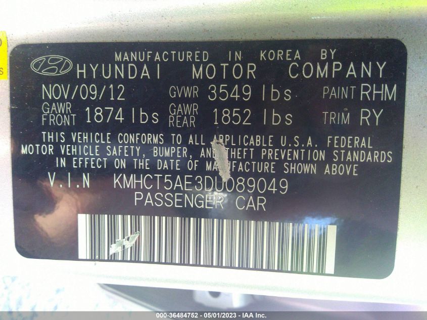 2013 HYUNDAI ACCENT GS - KMHCT5AE3DU089049
