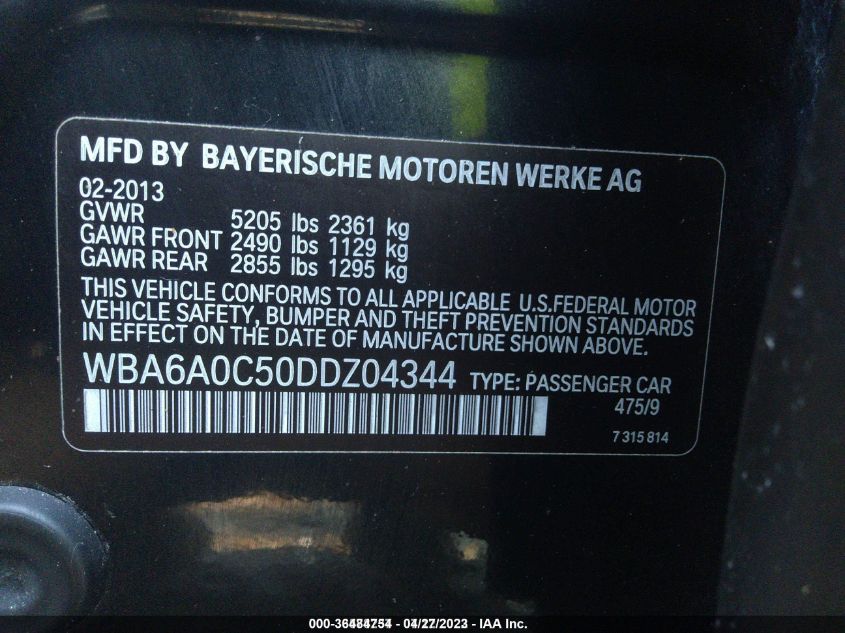 2013 BMW 6 SERIES 640I - WBA6A0C50DDZ04344