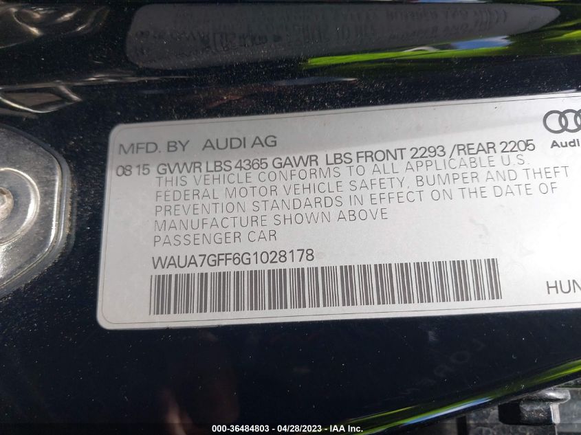 2016 AUDI A3 1.8T PREMIUM - WAUA7GFF6G1028178