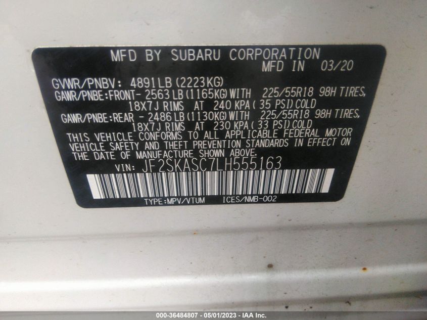 2020 SUBARU FORESTER LIMITED - JF2SKASC7LH555163