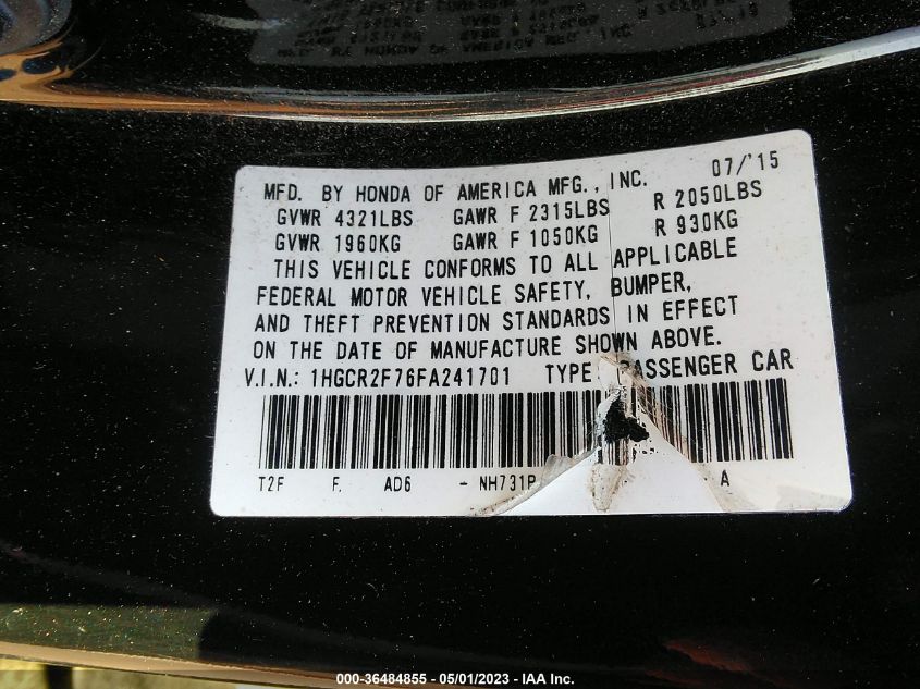 2015 HONDA ACCORD SEDAN EX - 1HGCR2F76FA241701
