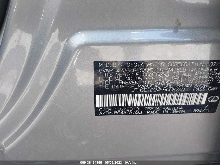 2015 LEXUS IS 350 - JTHCE1D24F5008760