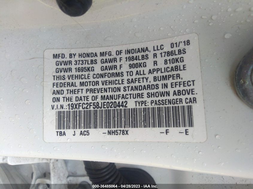 2018 HONDA CIVIC SEDAN LX - 19XFC2F58JE020442