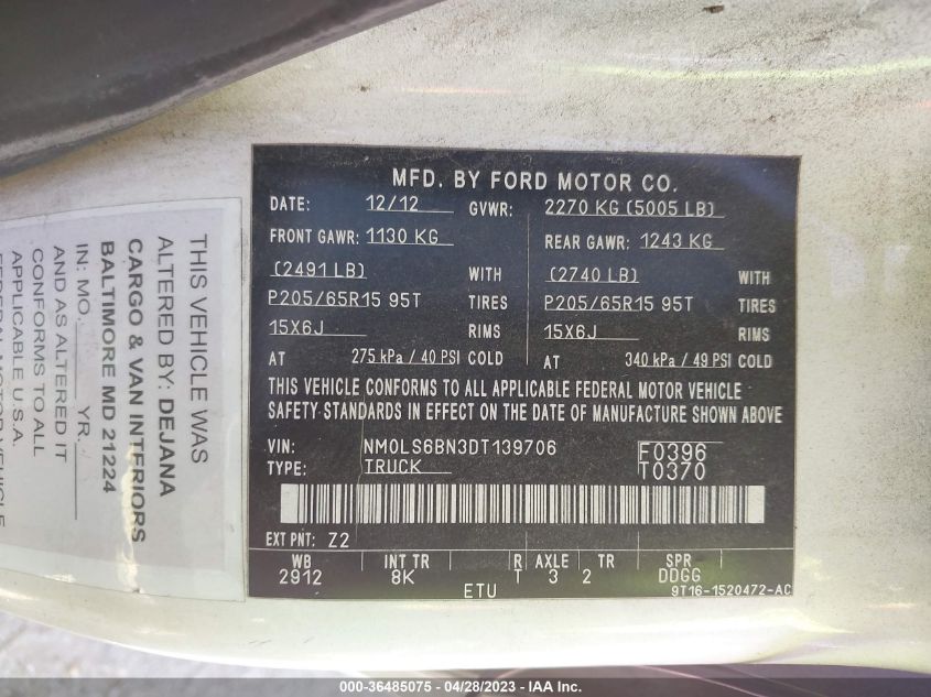 2013 FORD TRANSIT CONNECT XLT - NM0LS6BN3DT139706