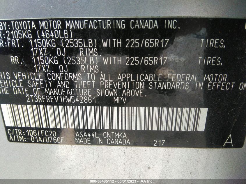 2017 TOYOTA RAV4 XLE - 2T3RFREV1HW542861