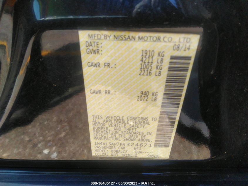 2015 NISSAN ALTIMA 2.5 - 1N4AL3AP7FN324671