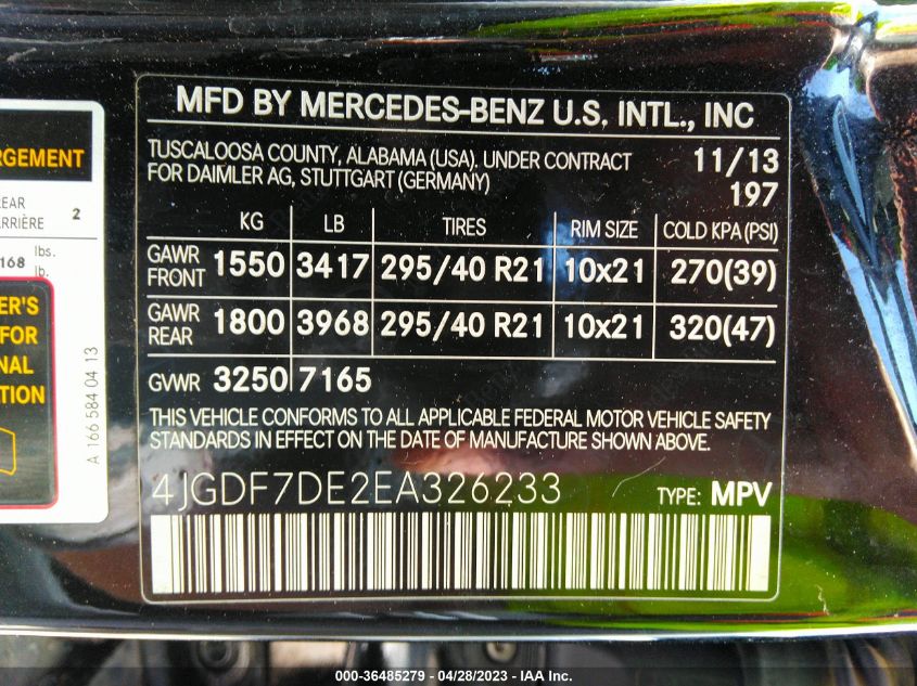 2014 MERCEDES-BENZ GL-CLASS GL 550 4JGDF7DE2EA326233