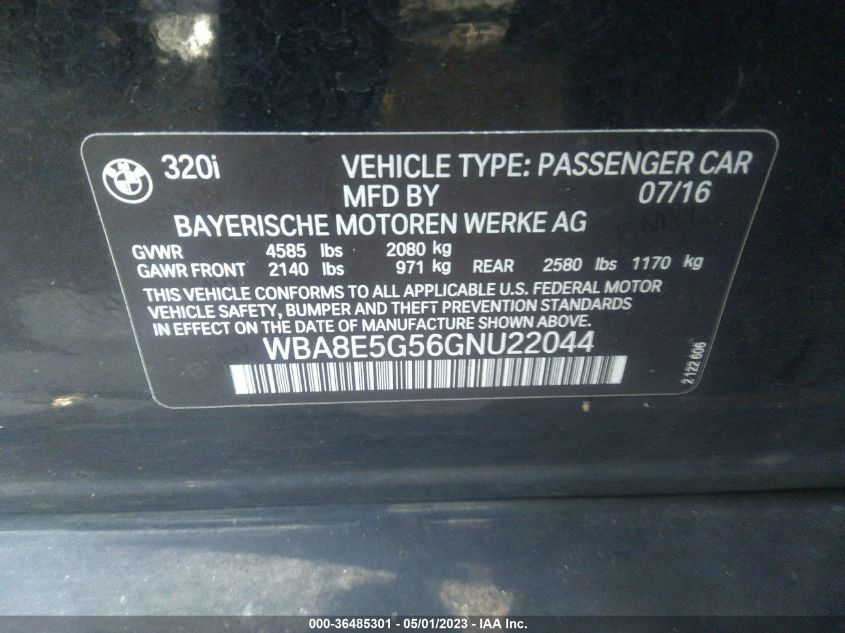 2016 BMW 320I XDRIVE - WBA8E5G56GNU22044