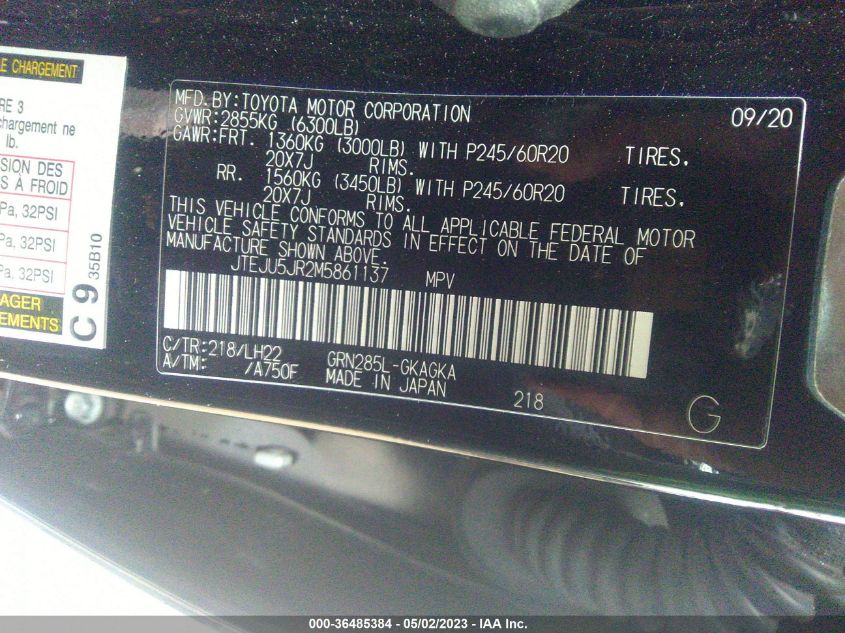 2021 TOYOTA 4RUNNER NIGHTSHADE - JTEJU5JR2M5861137