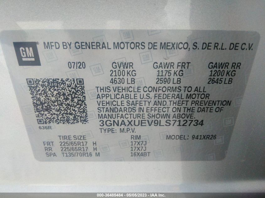 2020 CHEVROLET EQUINOX LT - 3GNAXUEV9LS712734