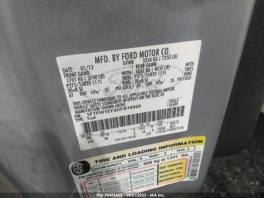 2013 FORD F-150 XL/XLT/FX4/LARIAT - 1FTFW1EF2DFB16928