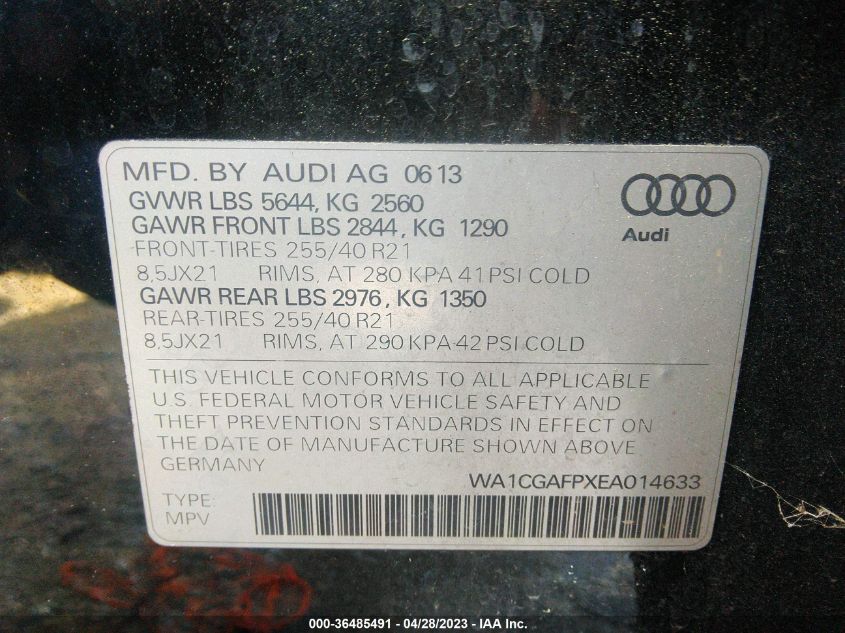 2014 AUDI SQ5 PREMIUM PLUS WA1CGAFPXEA014633