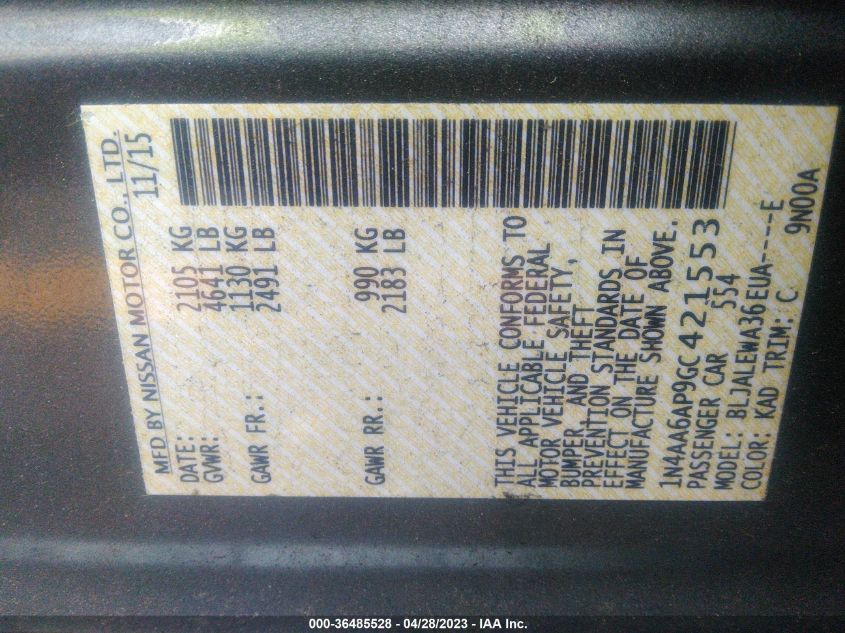 2016 NISSAN MAXIMA 3.5 SL - 1N4AA6AP9GC421553