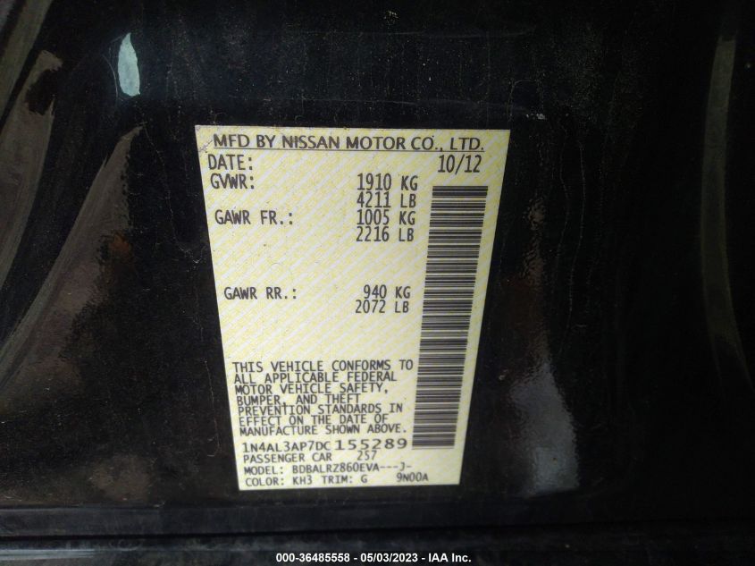 2013 NISSAN ALTIMA 2.5 S - 1N4AL3AP7DC155289