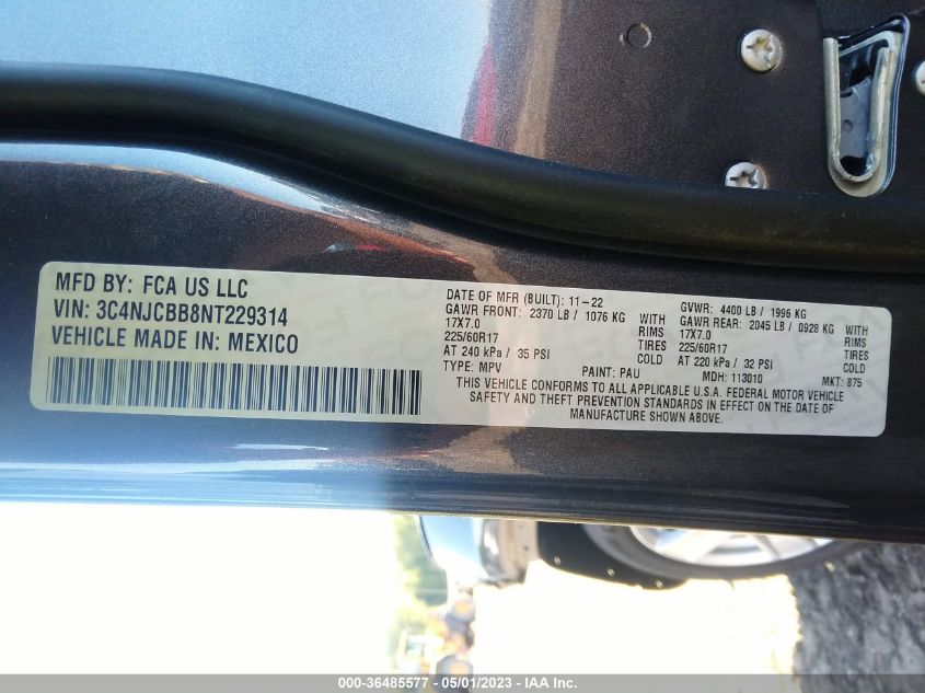 2022 JEEP COMPASS LATITUDE - 3C4NJCBB8NT229314