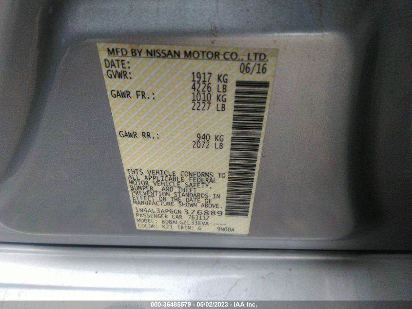 2016 NISSAN ALTIMA 2.5 - 1N4AL3AP6GN376889