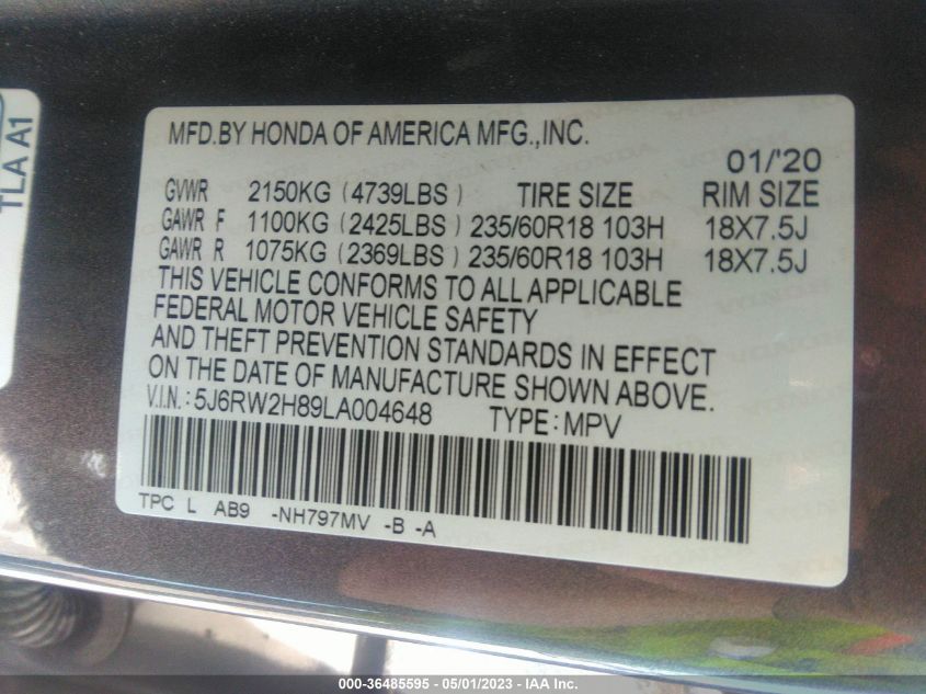 2020 HONDA CR-V EX-L - 5J6RW2H89LA004648