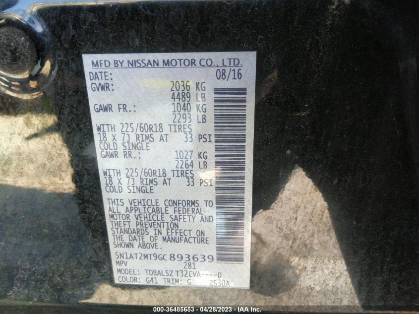 2016 NISSAN ROGUE SL - 5N1AT2MT9GC893639