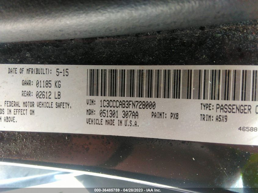 2015 CHRYSLER 200 LIMITED - 1C3CCCAB3FN728000