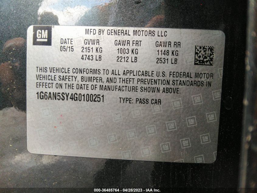2016 CADILLAC ATS-V SEDAN - 1G6AN5SY4G0100251