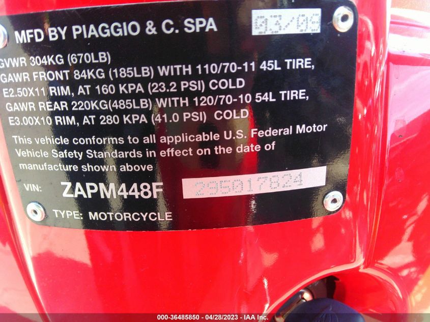 2009 VESPA LX 150 ZAPM448F295017824