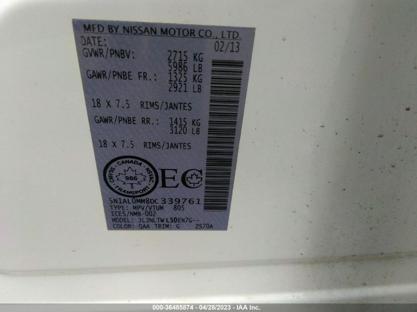 2013 INFINITI JX - 5N1AL0MM8DC339761