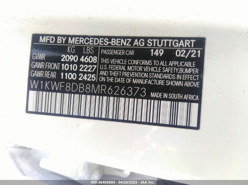 2021 MERCEDES-BENZ C-CLASS C 300 - W1KWF8DB8MR626373