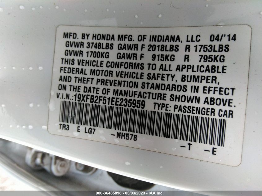 2014 HONDA CIVIC SEDAN LX - 19XFB2F51EE235959