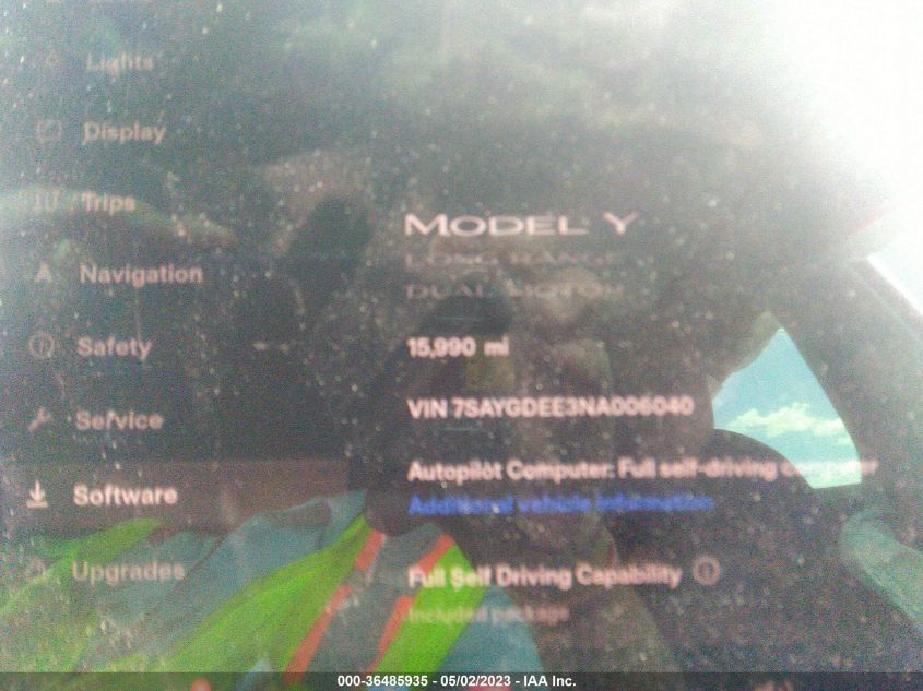2022 TESLA MODEL Y LONG RANGE - 7SAYGDEE3NA006040