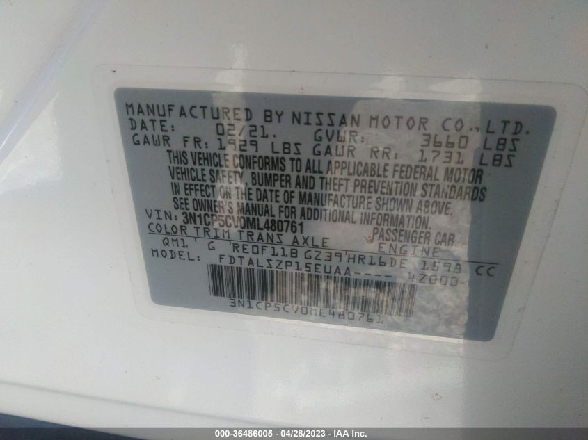2021 NISSAN KICKS SV - 3N1CP5CV0ML480761