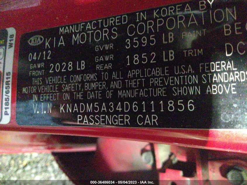 2013 KIA RIO LX - KNADM5A34D6111856