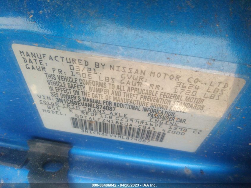 2021 NISSAN VERSA SV - 3N1CN8EV4ML874087