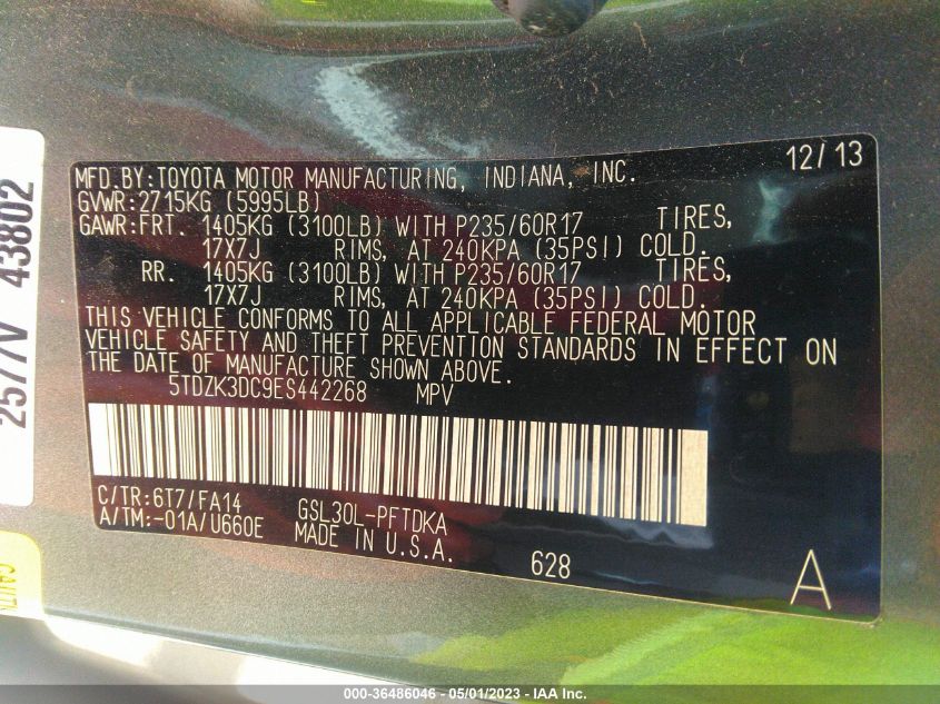 2014 TOYOTA SIENNA L - 5TDZK3DC9ES442268