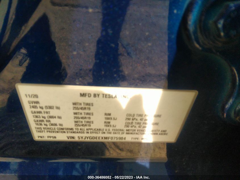 2021 TESLA MODEL Y LONG RANGE - 5YJYGDEEXMF075984