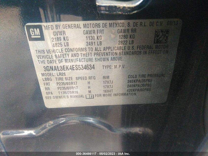 2014 CHEVROLET CAPTIVA SPORT FLEET LT - 3GNAL3EK4ES534634