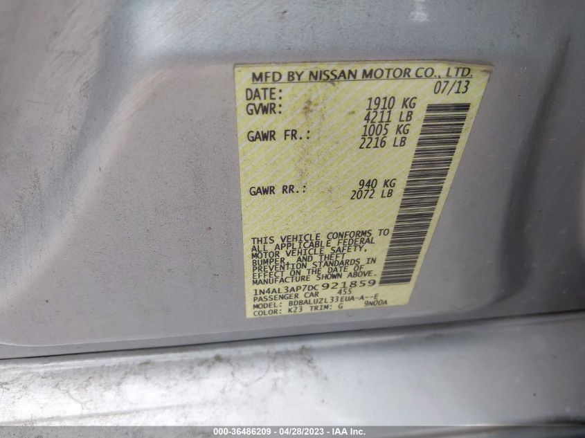 2013 NISSAN ALTIMA 2.5 SV - 1N4AL3AP7DC921859