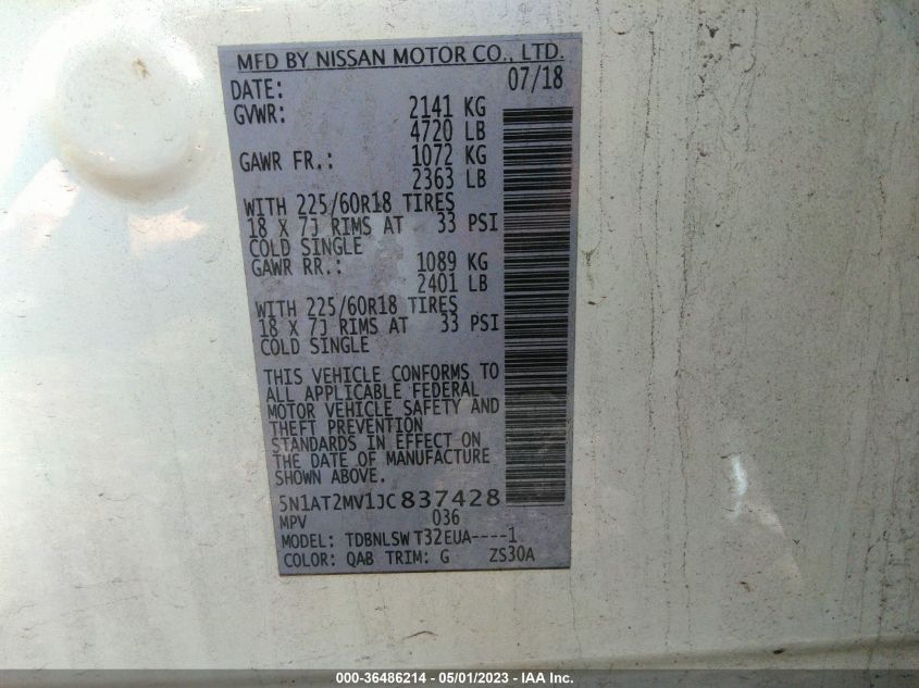 2018 NISSAN ROGUE SL - 5N1AT2MV1JC837428