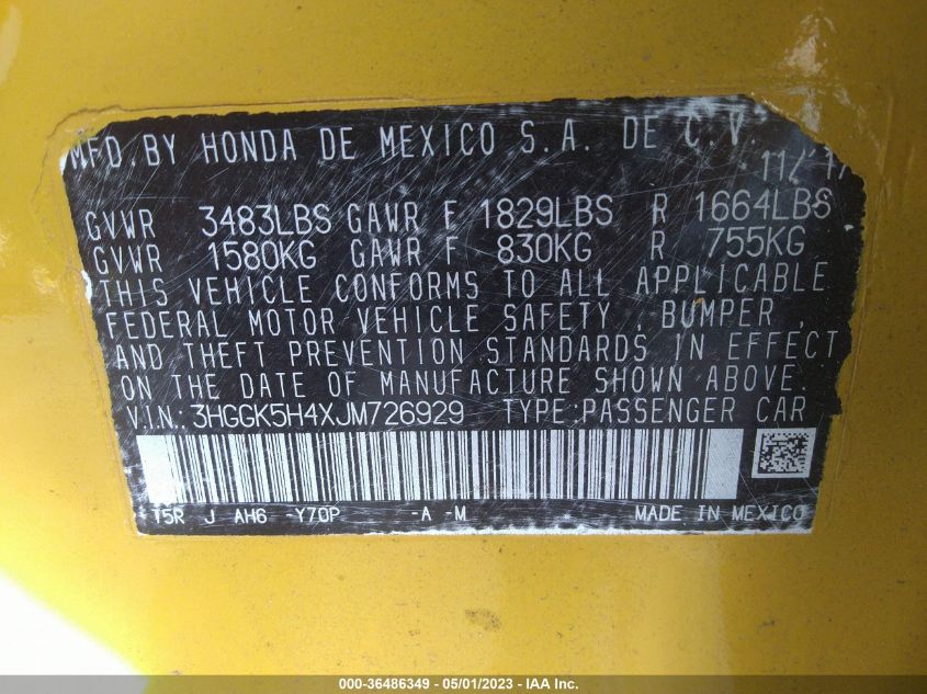 2018 HONDA FIT LX - 3HGGK5H4XJM726929