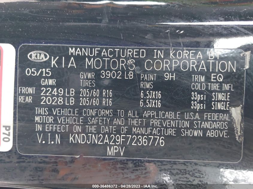 2015 KIA SOUL BASE - KNDJN2A29F7236776