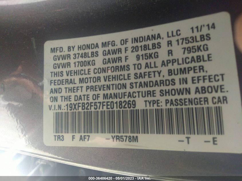 2015 HONDA CIVIC SEDAN LX - 19XFB2F57FE018269