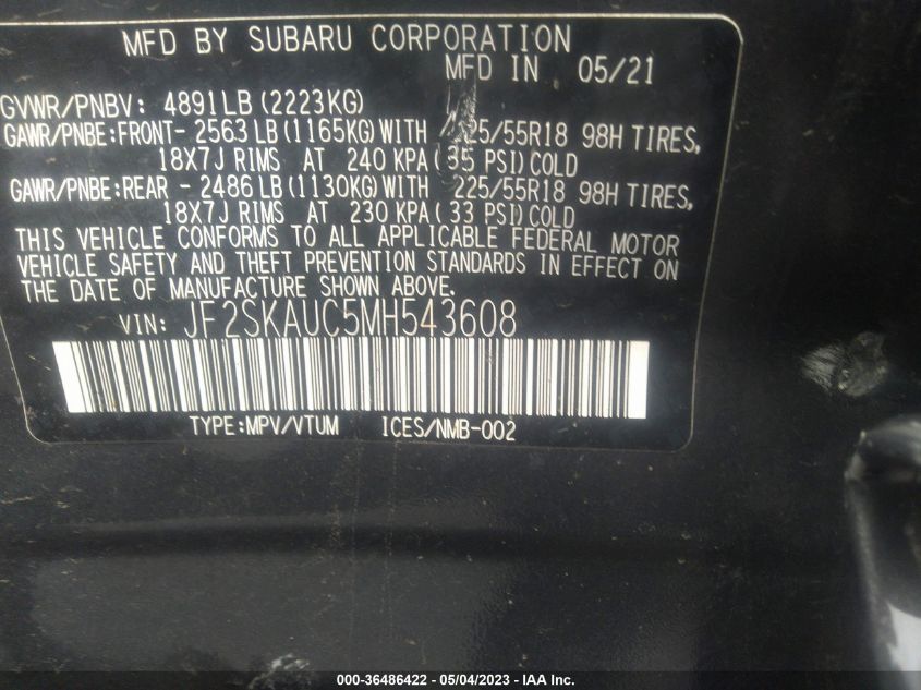 2021 SUBARU FORESTER LIMITED - JF2SKAUC5MH543608