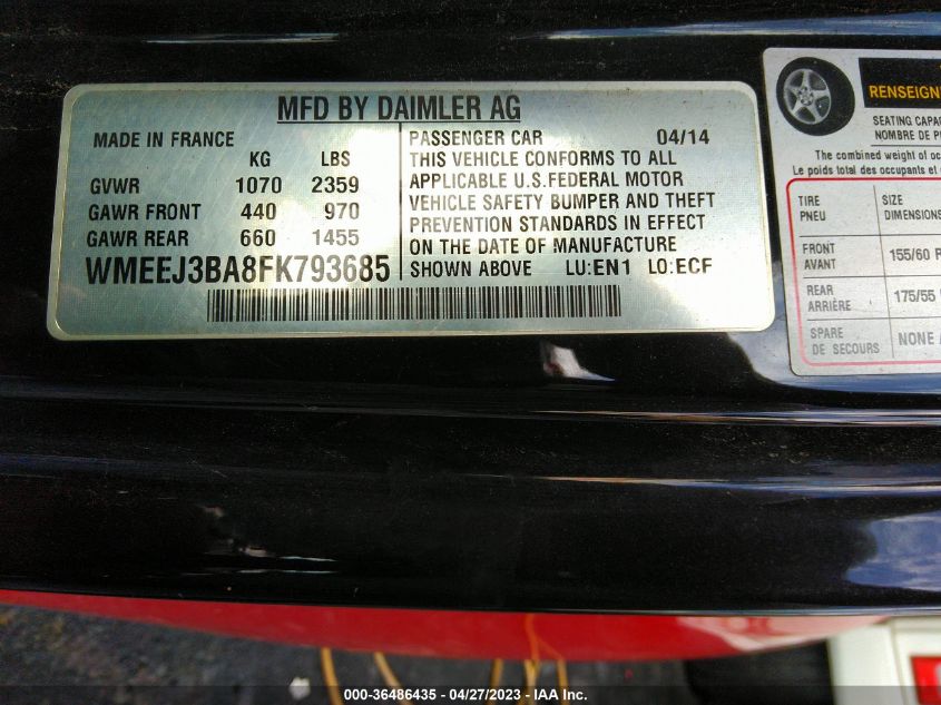 2015 SMART FORTWO PASSION/PURE - WMEEJ3BA8FK793685
